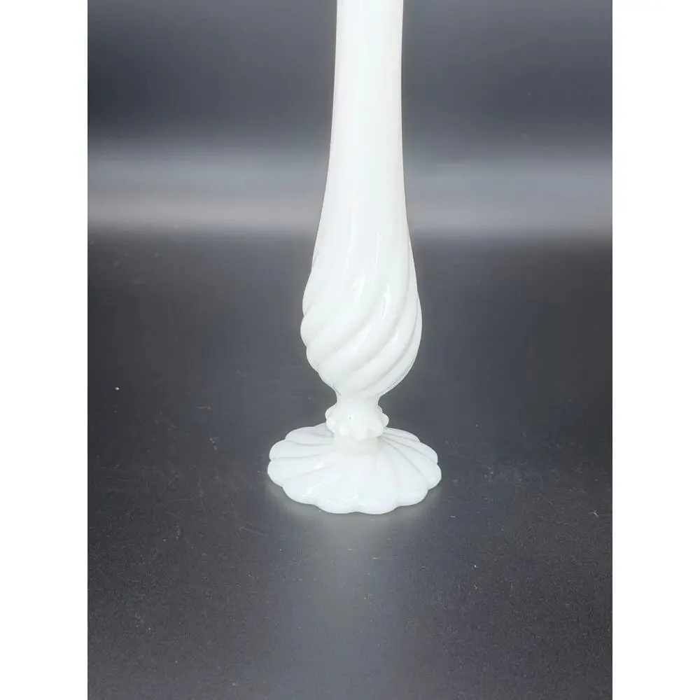 Vintage Fenton White Milk Glass Swirl Footed Bud Vase 9 Inch MCM